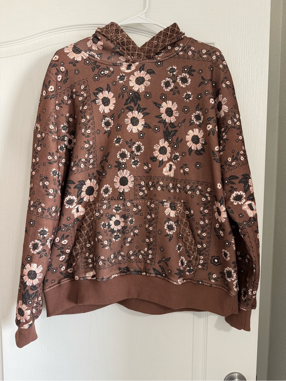 Buckle Brown Floral Hooded Sweatshirt with Pink Accents